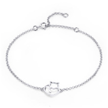 925 Sterling Silver Cat and Heart Link Chain Bracelets & Bangles